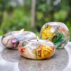 Stampo in silicone per portacandele sferici in resina con fiori secchi naturali