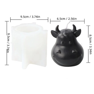Precise dimensions for cartoon cow silicone mold and the finished DIY scented candle.