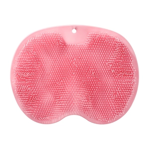 Tappetino per massaggio bagno in silicone rosa con setole morbide e ventose piedi