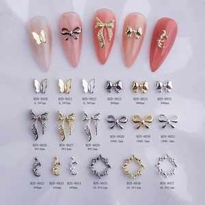 3D Alloy Nail Charms Bow Butterfly Shapes With Rhinestones And Artificial Pearls For DIY Manicure Glitter Nail Art Decoration Women