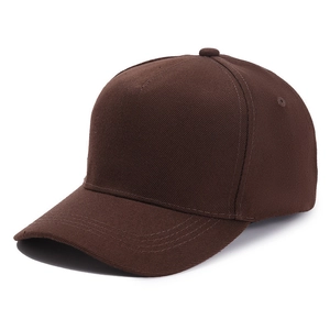 Detail shot of a dark brown cotton baseball cap showing twill texture and curved brim