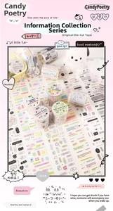 Close-up of decorative scrapbooking washi tapes and aesthetic stickers for DIY journal