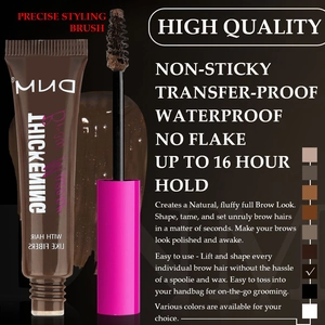 Detail of fiber-infused eyebrow gel showing brush texture and 16h waterproof formula