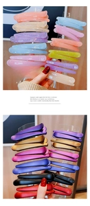 Detailed comparison of multi-color resin hair clips in glossy and matte metallic finishes