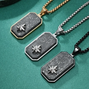 Forged carbon fiber military tag necklaces with star emblem in gold, silver and black colors