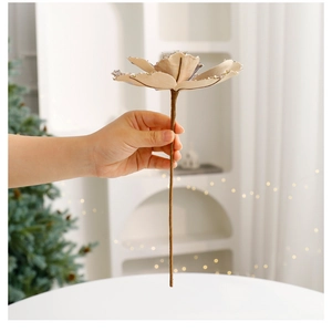 Champagne velvet artificial Christmas flower with gold glitter edges for tree decor