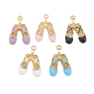 Colorful ballet slipper charms with gold plating and rhinestones for DIY jewelry making
