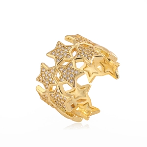 18K gold plated hollow star open ring with sparkling white zircon stones for women