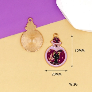 Halloween cat magic potion pendant charm, 30mm x 20mm purple gold metal accessory details