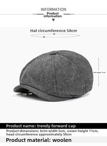Detailed view of the vintage herringbone fabric texture on the flat cap for men
