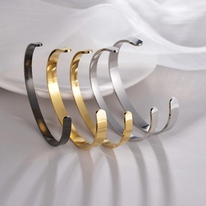Bracelet Jonc Ouvert Minimaliste En Acier Titane Poli Forme C Pour Hommes Femmes Bijou Mode Accessoire