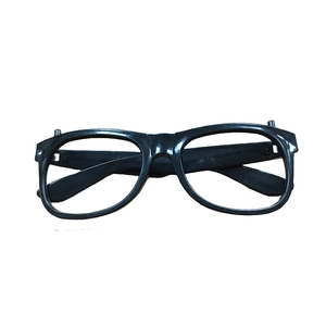 Close-up of black plastic large frame glasses for costumes and decorative daily wear