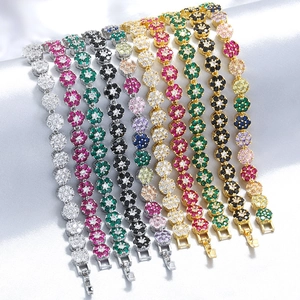 Luxury flower tennis bracelets with colorful crystals on gold and silver plated bases