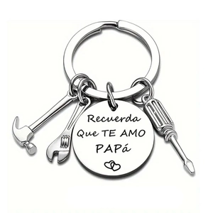Stainless Steel Tool Charm Keychain Laser Engraved Round Pendant For Father Day Dad Papa Gift Hammer Wrench Screwdriver