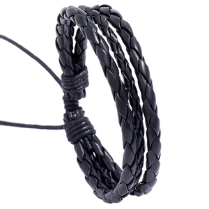 Bracelet tressé minimaliste en cuir noir pour homme et femme avec cordon de serrage réglable