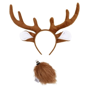Detail view of plush reindeer antler headband and tail set for Halloween cosplay