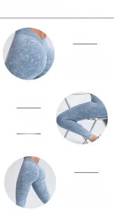 Détails du legging de yoga délavé bleu avec taille haute et texture en maille sans couture