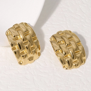 Elegant 18k gold plated stainless steel hoop earrings with woven texture for women