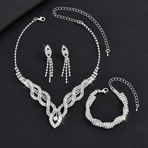 Exquisite silver bridal jewelry set with hollow sparkling rhinestones and crystal accents