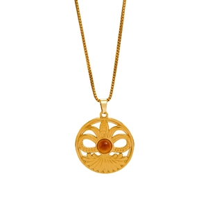 Collier vintage en acier inoxydable 18K avec pierre œil de tigre et pendentif rond