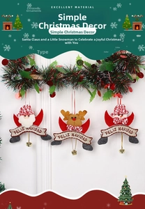 Plush Christmas ornaments with metal bells featuring Santa, elk, and snowman characters