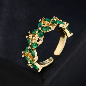 Marquise Zircon Adjustable Ring Copper 18K Gold Plated Micro Pave Geometric Cross Leaf Jewelry For Women Luxury Ins Style