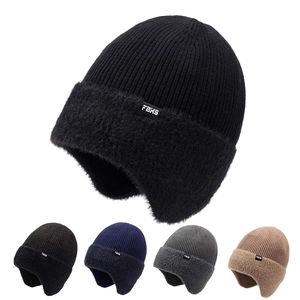 Bonnet En Maille D'Hiver Pour Hommes Avec Protection Des Oreilles Doublure En Fausse Fourrure Épais Chaud Coupe-Vent Extérieur