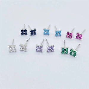 S925 sterling silver four-leaf clover stud earrings set with six colorful zircons
