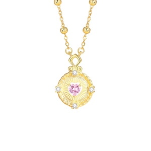 Elegant 925 sterling silver gold necklace featuring a pink heart zircon stone pendant