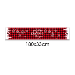 Merry Christmas red and black buffalo plaid table runner 180x33cm with elk silhouettes