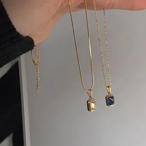 Vintage 18K gold-plated necklaces with rectangle champagne and dark blue crystals