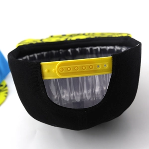 Adjustable black snapback hat with yellow embroidered brim and rear plastic closure