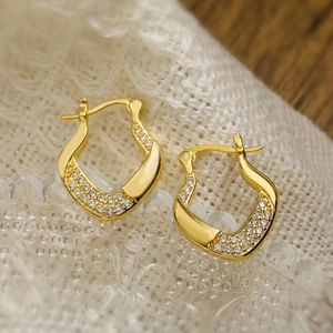 Chic 18K gold plated irregular hoop earrings with micro-set zircons for women