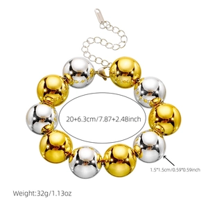 Collier de perles bicolores doré et argenté avec détails des dimensions exactes