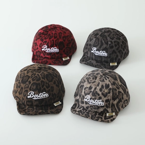 Toddler leopard print soft brim baseball caps with Boston embroidery in four colors