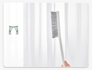 Long-handle gap cleaning brush with grey bristles for window curtains and narrow spaces