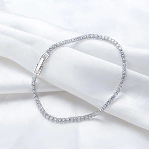 Classic S925 sterling silver tennis bracelet with brilliant white zircon stones on silk