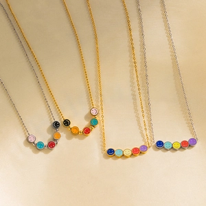 Colorful mini smiley face necklaces in gold and silver titanium steel for women