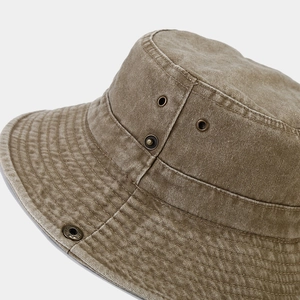 Outdoor vintage washed cotton sun hat with wide brim and metal vents for hiking