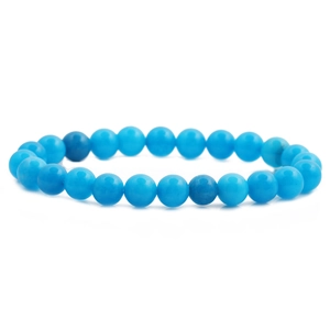 Tiger eye agate bracelet featuring polished blue round beads on a clean white background