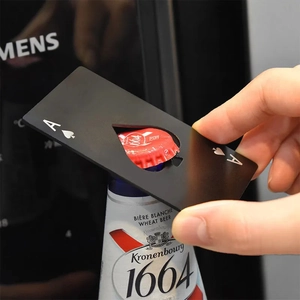 Creative Ace of Spades card style stainless steel bottle opener in sleek black metal
