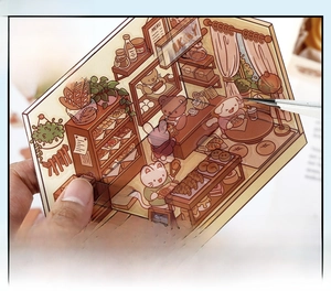 Translucent DIY 3D bakery collage PET sticker with cute cartoon cat and bear details