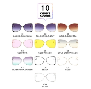 Detailed grid display of square sunglasses in 10 diverse gradient lens colors