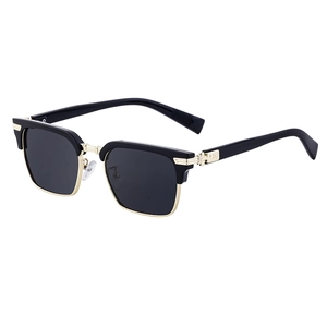 Retro polarisierte Browline Sonnenbrille für Herren mit schwarzem Gold-Quadratrahmen