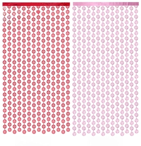Detail of red and rose gold disco ball foil fringe curtains for party background decor