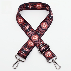Ethnic embroidered wide strap No. 357 with floral patterns and gun-metal hooks