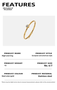 Infographic showing lightweight stainless steel ring features with gold finish and zircon