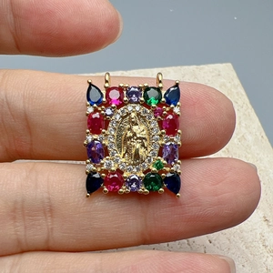 Virgin Mary Guadalupe pendant with colorful gems and sparkling zircon stones