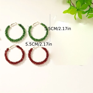 5.5cm fuzzy tinsel hoop earrings in red and green for Christmas party decoration