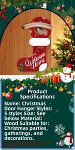 Detailed view of a wooden Christmas door hanger with Welcome Home text and snowflake texture